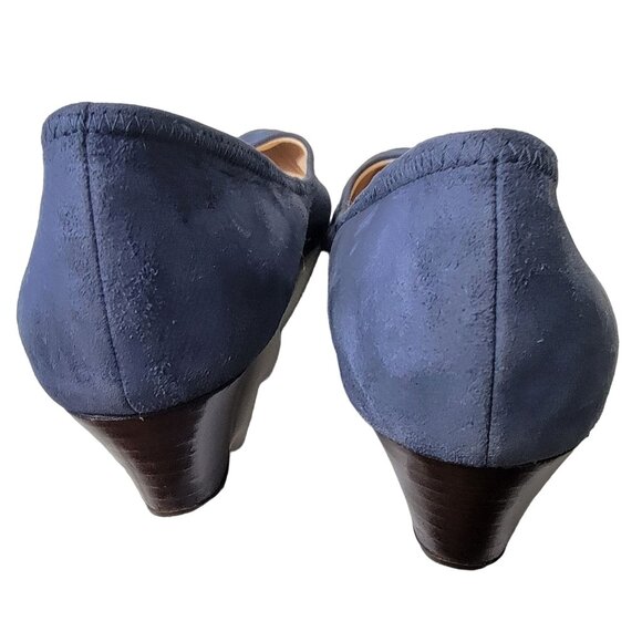 Cole Haan Leather Wedge Shoes Women 8.5 Blue Suede Loafer Slip On Cushioned 39 - Picture 9 of 16